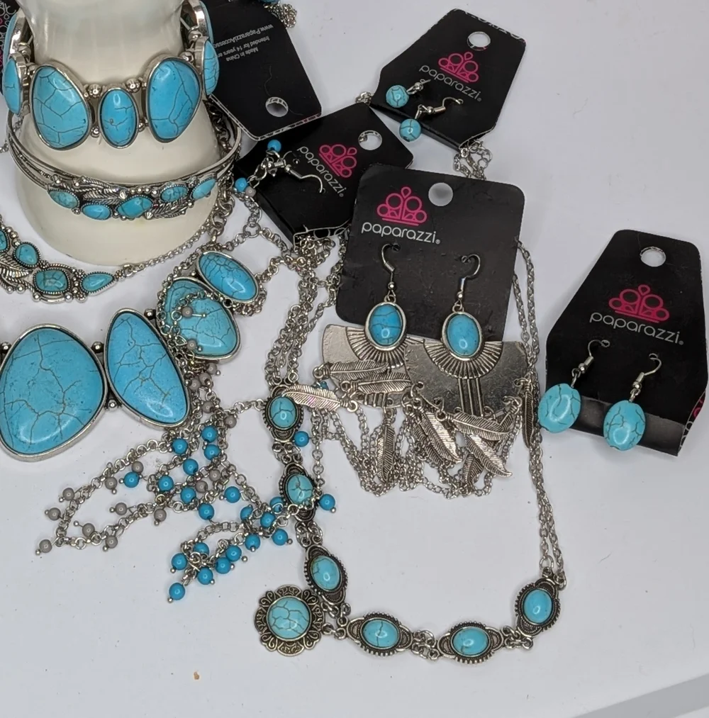 Paparazzi Jewelry Lot Turquoise Statement Necklaces Earrings Rings Western Boho - Picture 2 of 7
